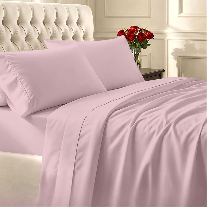 Pink 100% Cotton Queen Sheet Set, 400-Count Satin Deep Pockets, Elasticated Fit, Soft And Durable.
