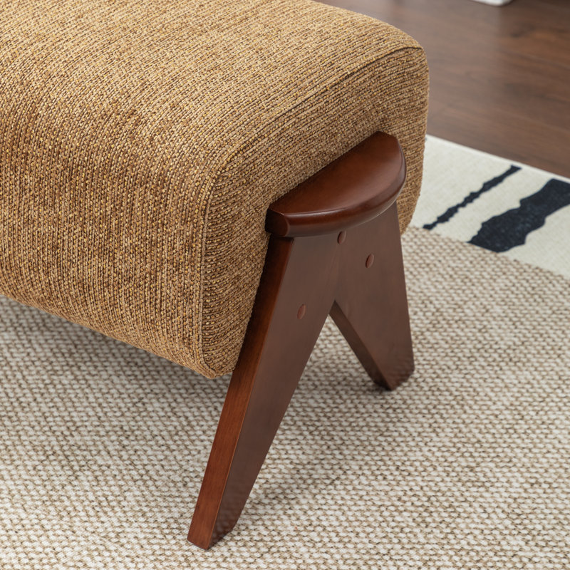 Karsen Upholstered Bench with Solid Wood Leg, Yellow