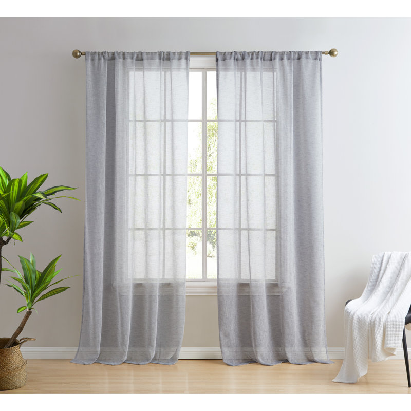 Hailey Faux Linen Sheer Curtain Panels, 54" W x 84" L, Charcoal Gray