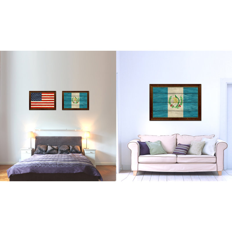 Guatemala Country Flag on Canvas, 15" H x 21" W x 1" D, Brown Framed