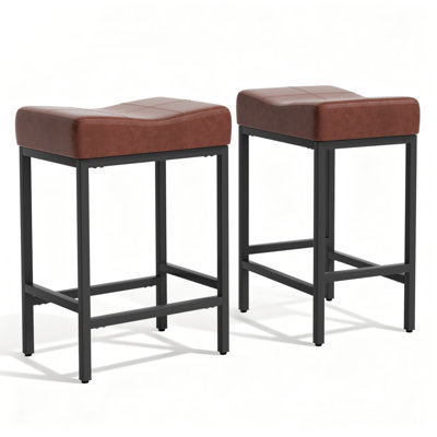 Upholstered Saddle Bar Stools Counter Height Stools Barstools Bar Chairs with Curved Seat & Footrest