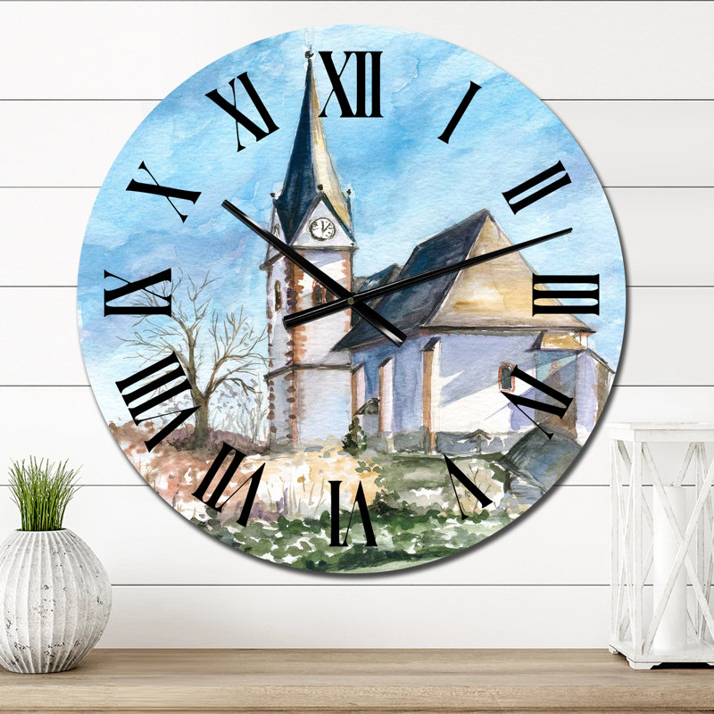 Horloge murale coloniale Little Village Church In The Pine Trees II, Surdimensionné