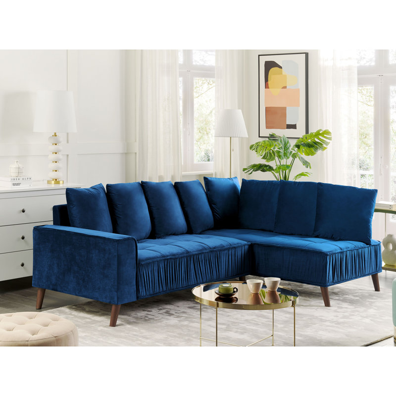 Adelya 3 Seater Velvet Corner Sofa , Blue