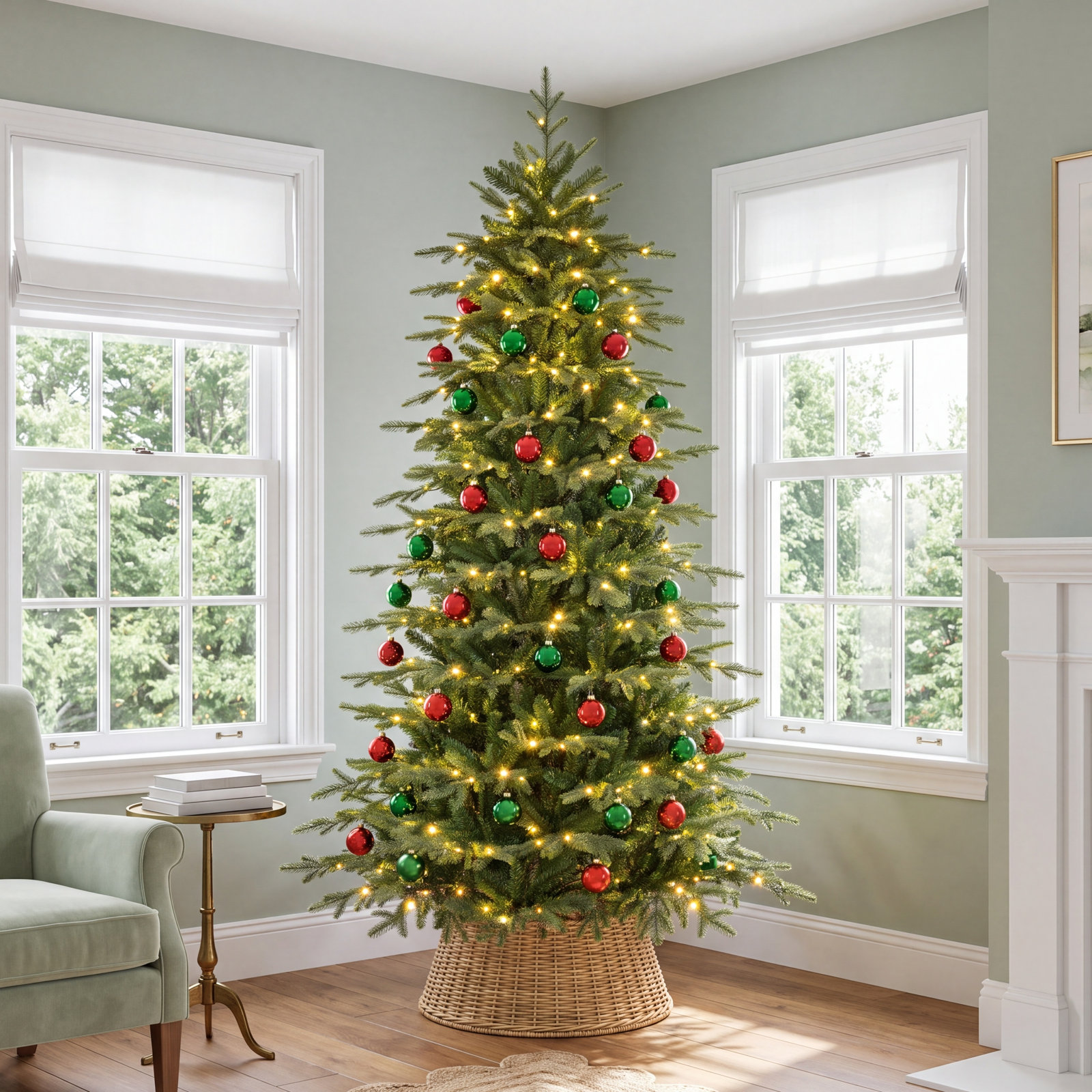 Courter Pre-Lit Pine Christmas Tree, 7.5', Multicolor