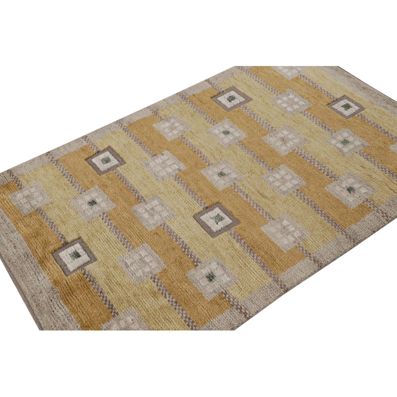 Scandinavian Hand Knotted Wool Geometric Area Rug, Rectangle 14' x 20'
