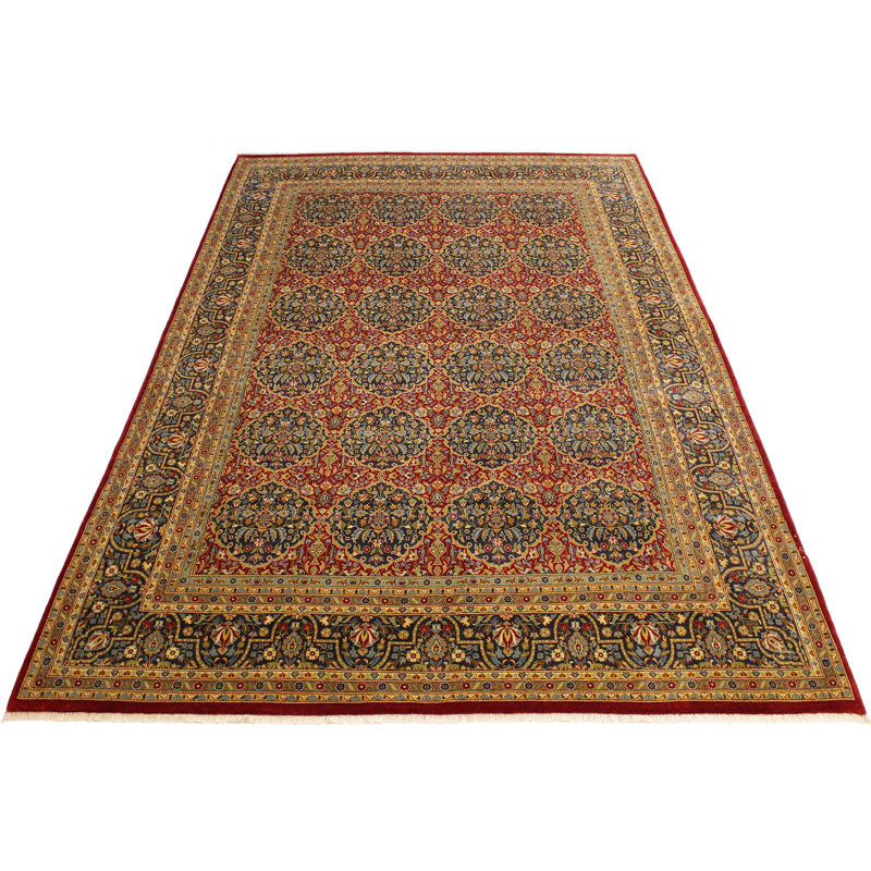 Tapis beige / rouge / noir en laine noué à la main 9 pi 2 po x 11 pi 11 po Abagail