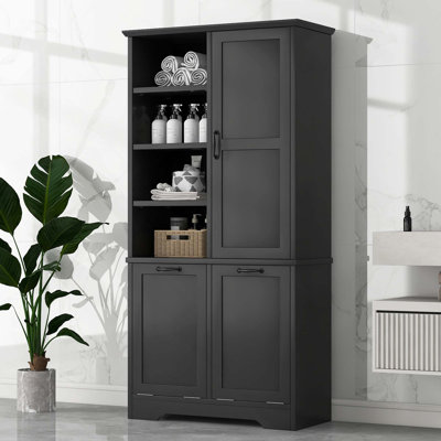 Bathroom Freestanding Multiple Storage Space Cabinet With Doors And Drawers, Tilt-Out Laundry Hamper, Open Shelve & Adjustable Shelf