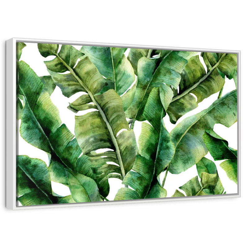 Feuilles de bananier abstraites, Cadre flottant blanc, 13 po x 9 po