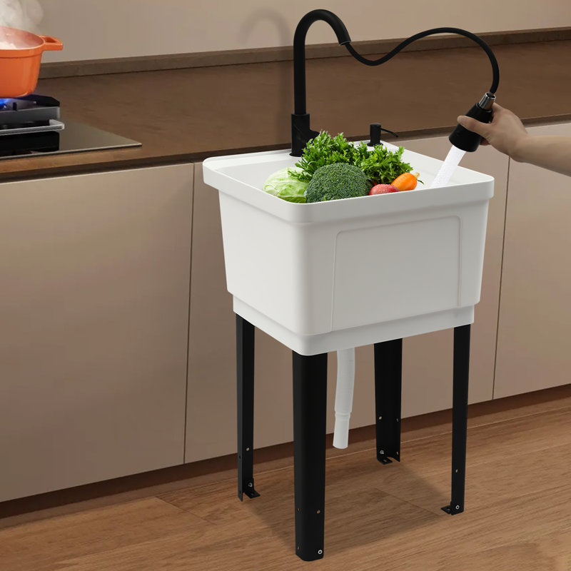 Laundry Sink With Stainless Steel Pull Down Faucet, Natural