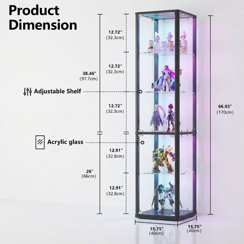 40 cm W Display Cabinet with Lighting, Obsidian Black
