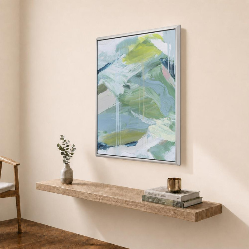 Canopée d'été par Susan Jill - Graphisme sur toile, H 48 po x l 36 po, Cadre flottant biseauté, Argent