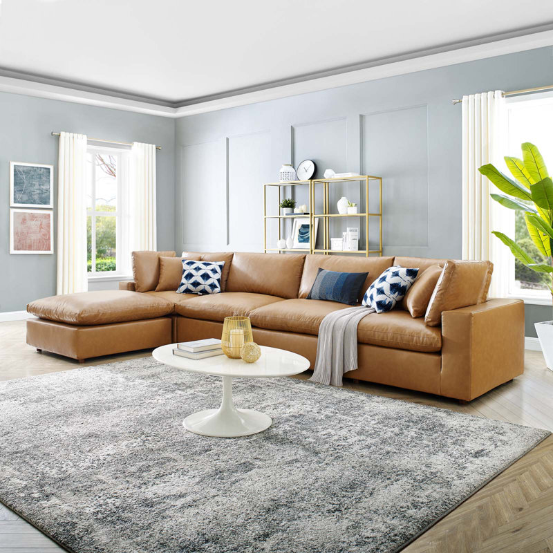 Canapé modulaire 5 pièces Modway Commix, Simili cuir brun clair