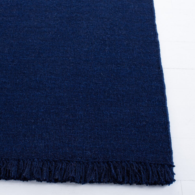 Handmade Navy Wool Rectangular 4' x 6' Rug