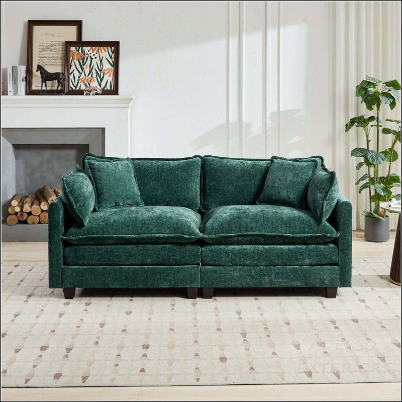Canapé modulaire Cloud avec coussin double couche, Chenille vert
