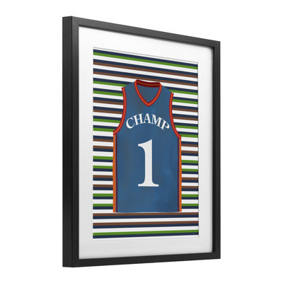 Stripes And Sports Jersey Framed Print Under Glass, design by Marcus Prime