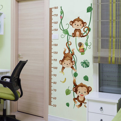 Autocollant mural de hauteur de singe pour chambre d'enfant