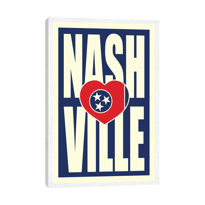 Nashville Typography Heart by Benton Park Prints - Print on Canvas, White Framed, 152.5 cm H x 101.5 cm W