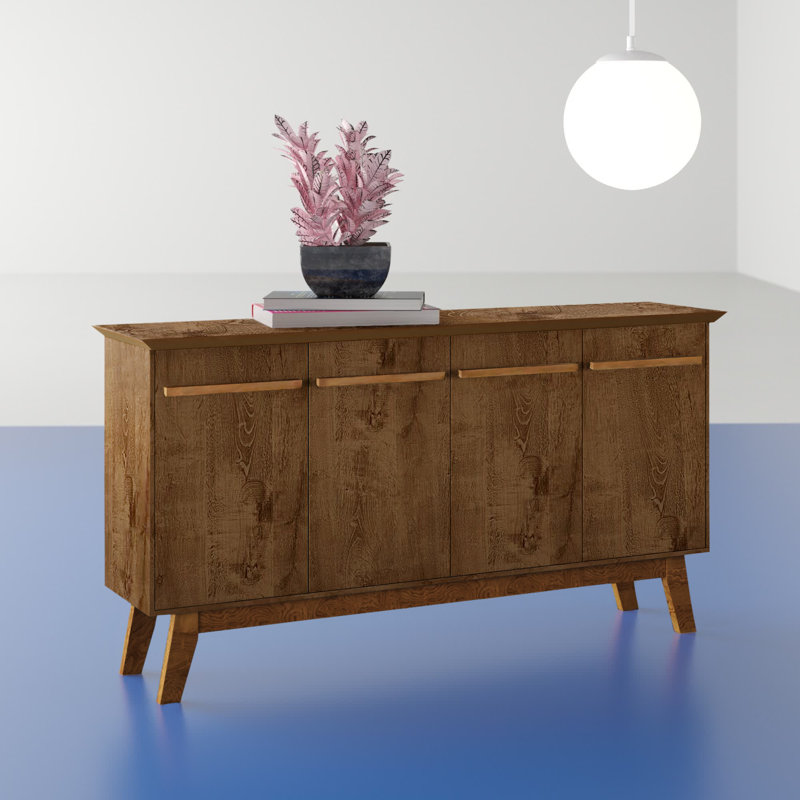 Yonkers 63" Mid-Century Modern Sideboard with 4 Shelves in Rustic Brown, Rustic Brown/Cinnamon
