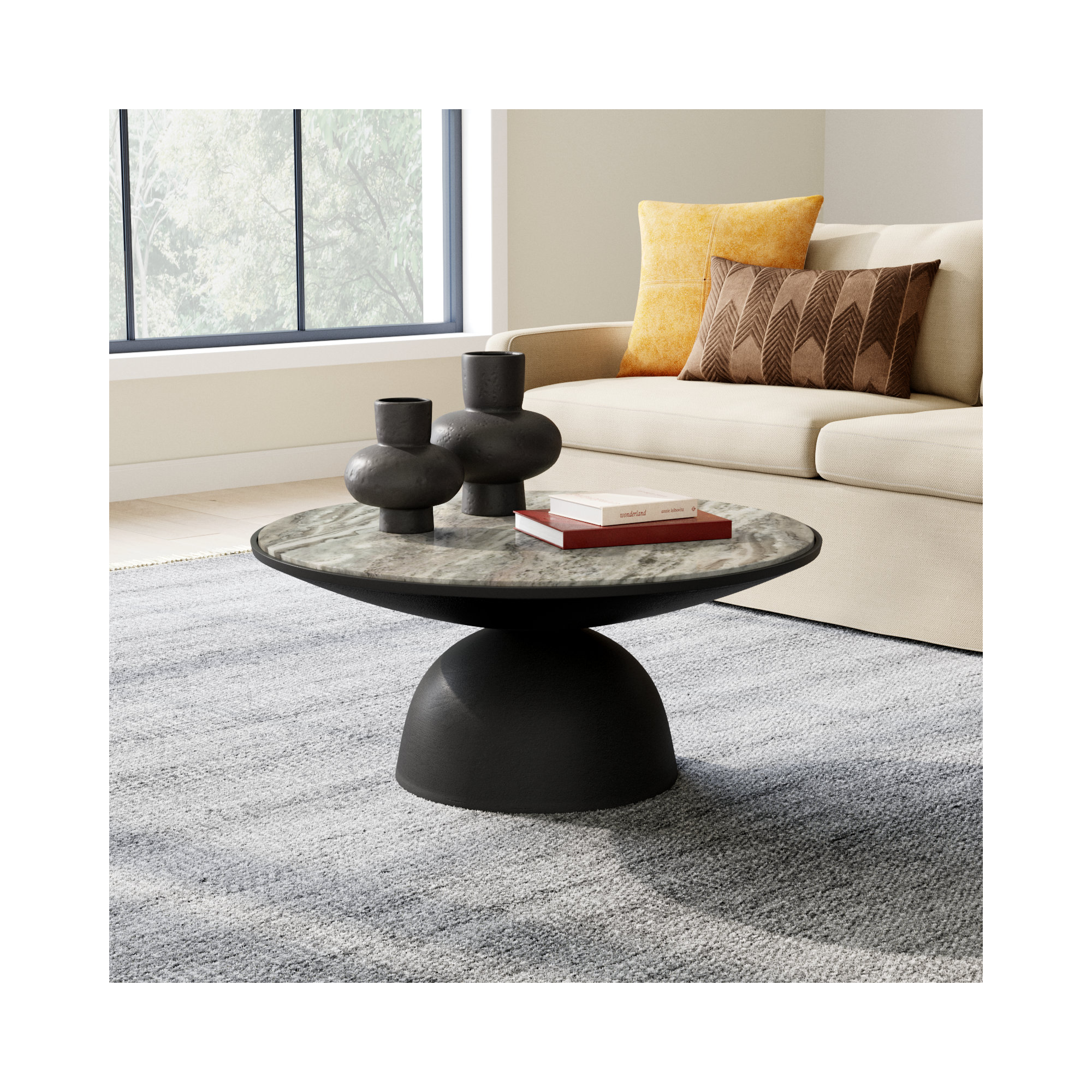 Single Coffee Table, 15.75" H x 35.25" L x 35.25" W, River Gray Top/Light Gray Base