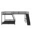 Lit superposé simple au-dessus de double en L avec lit mezzanine simple, bureau intégré et glissade