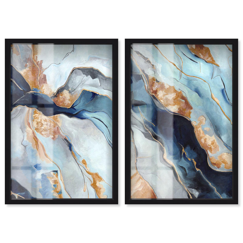 «Blush Pink Whimsy Blue Art», ensemble de 2 panneaux par Shadowbox , Noir, H 16 po x l 11 po