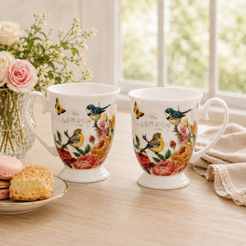 Ensemble de 2 tasses à café ou à thé Bone China English Botanical