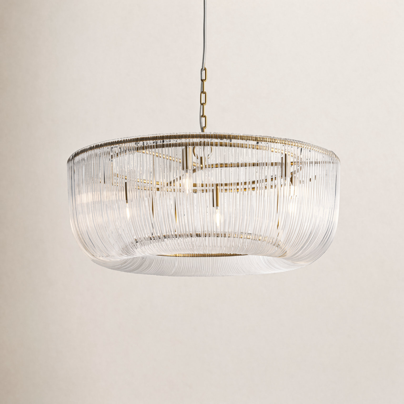 Dimmable 10-Light Pendant, Burnished Brass, 82" H x 36" W x 36" D