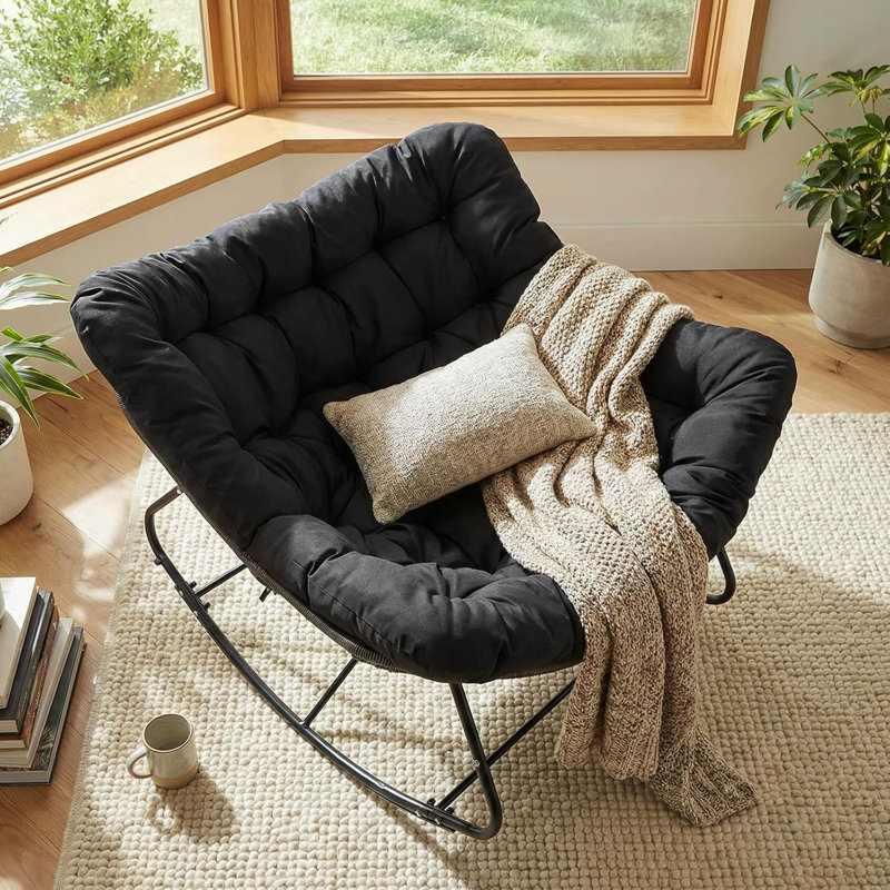 Rattan Rocking Chair – Rattan + Cushion, Black
