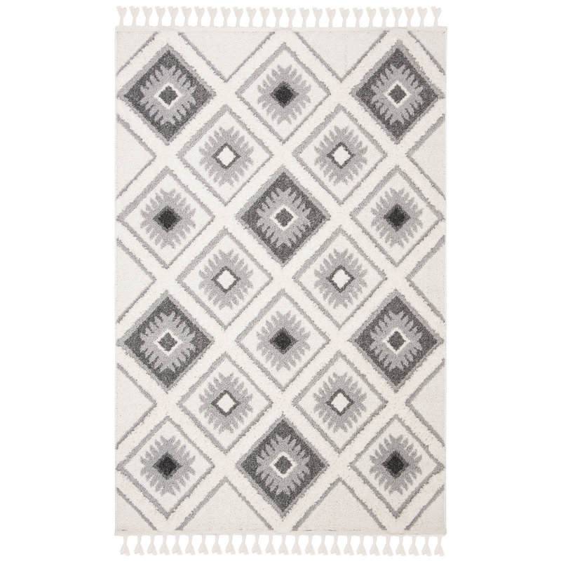 ImraanMoroccan Tassel Shag Geometric Indoor/Outdoor Rug, Rectangle 2'3" x 4'