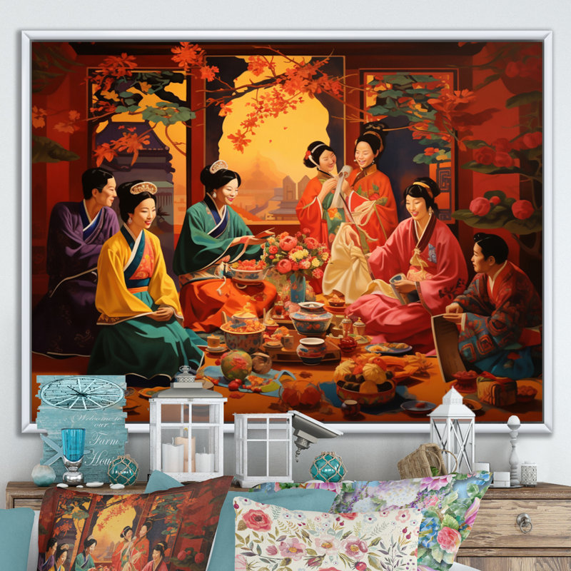 Asian Art Festive Celebration - impression, H 30 po x l 40 po x P 1,5 po, Cadre flottant blanc