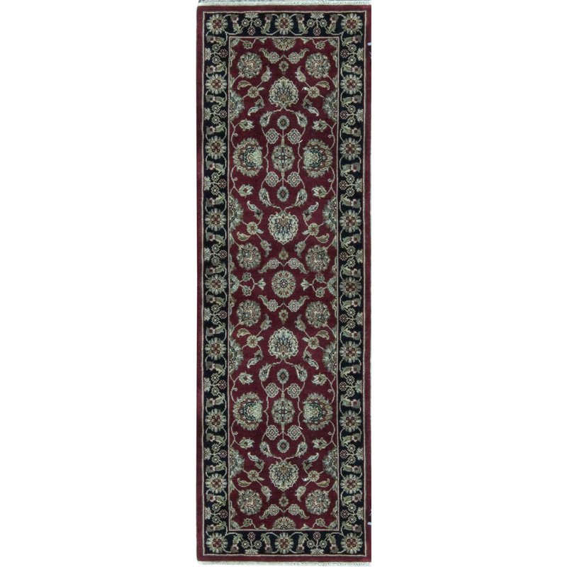 Chemin de table rouge / noir noué à la main de haute qualité, Tapis de couloir de 2 pi 8 po x 8 pi 4 po