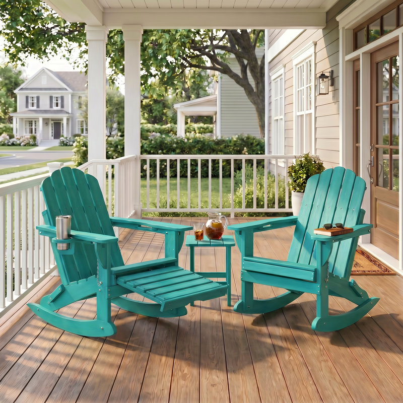 Chaises berçantes pliables en PEHD Adirondack avec repose-pieds rétractable, Lake Blue