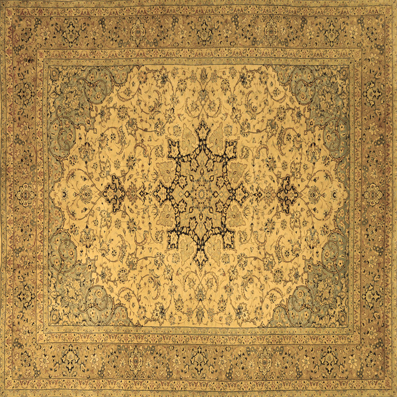 Tapis oriental brun / vert / jaune en laine / polyester tissé à la machine 8 pi x 8 pi Jerlan