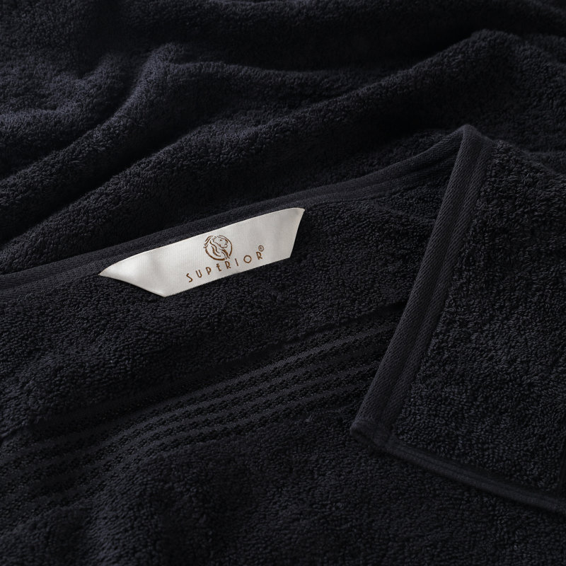 Oleg Egyptian-Quality Cotton Highly Absorbent Medium Weight Hand Towel Set, Black