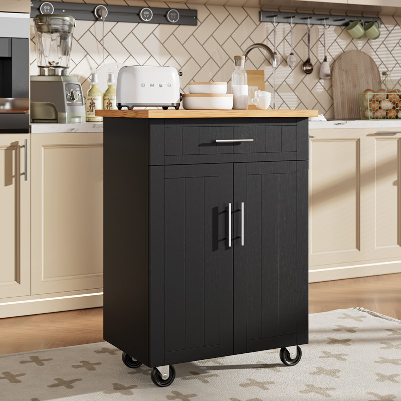 Alleah Wood Kitchen Island, Black