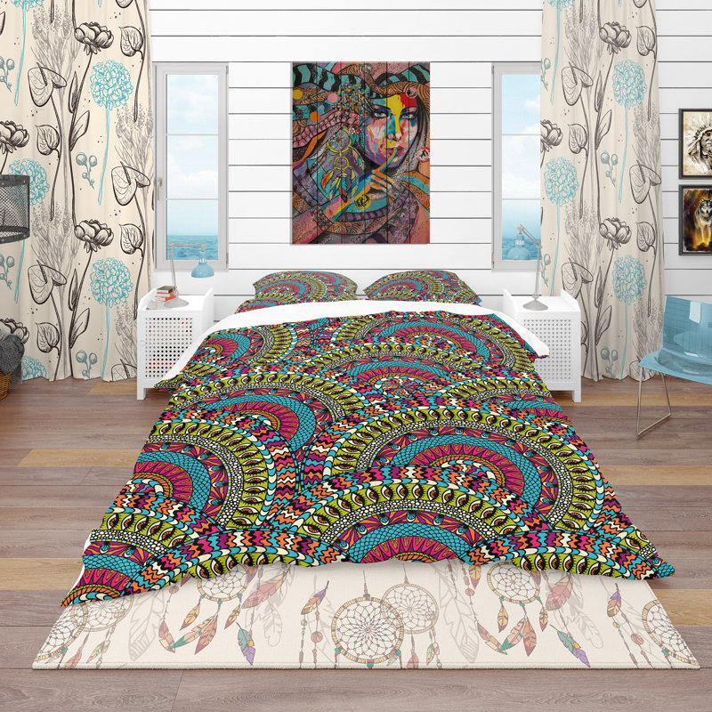 Ensemble de housse de couette bohème et éclectique, Housse de couette très grand + 2 taies décoratives