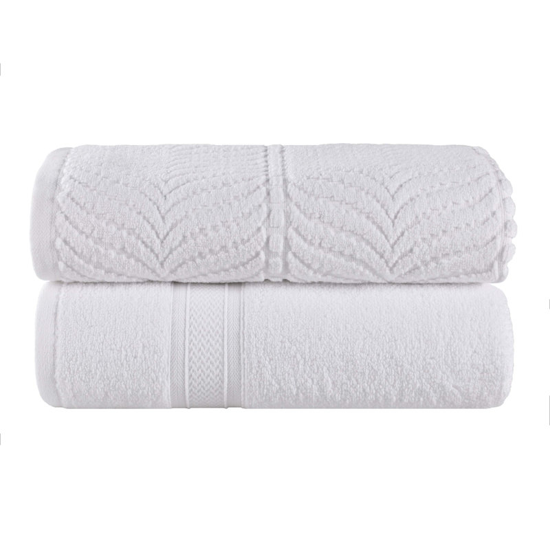 Drap de bain en coton uni et jacquard Telemanus, Blanc