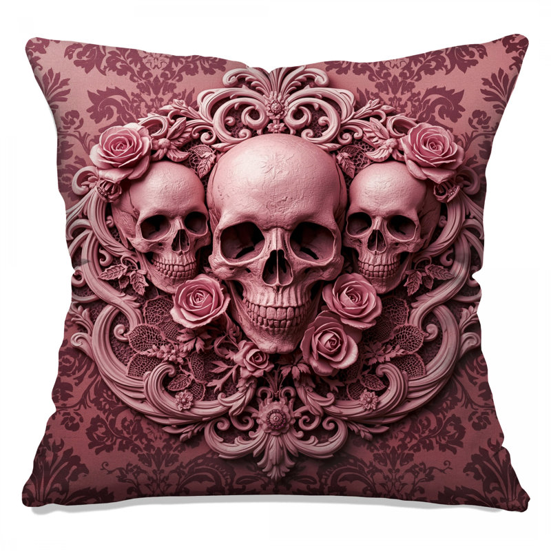 Coussins décoratifs Skulls With Pink Roses, 26 x 26 inches