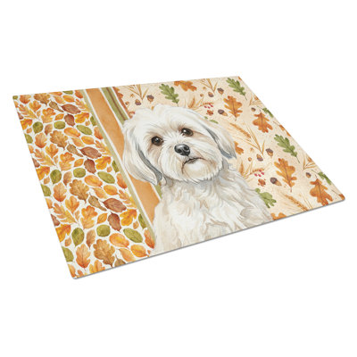 Planche à découper en verre blanc Lhasa Apso Heirloom