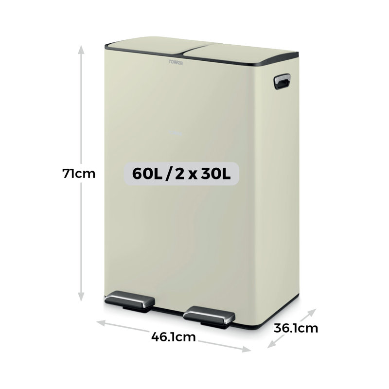 60 Litre Step On Recycling Bin, Cream