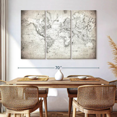 Carte du monde simple sur toile, ensemble de 3 pièces