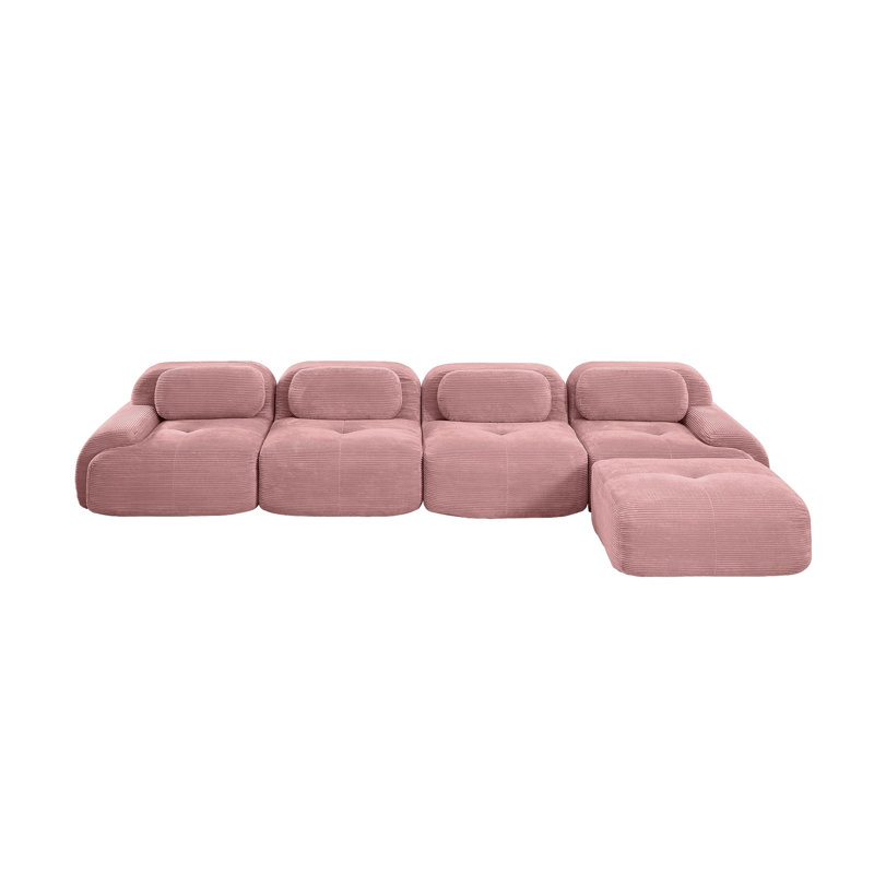 Canapé modulaire en L Corduroy, Velours côtelé rose, H 27,5 po x l 151,9 po x P 40,5 po