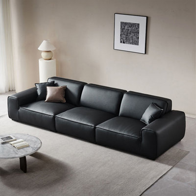 Black Genuine Leather Modular Sofa cushion couch