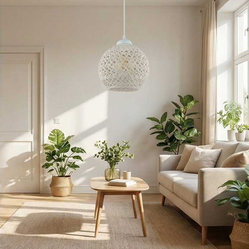Luminaire suspendu globe en coton, Argent / Laiton