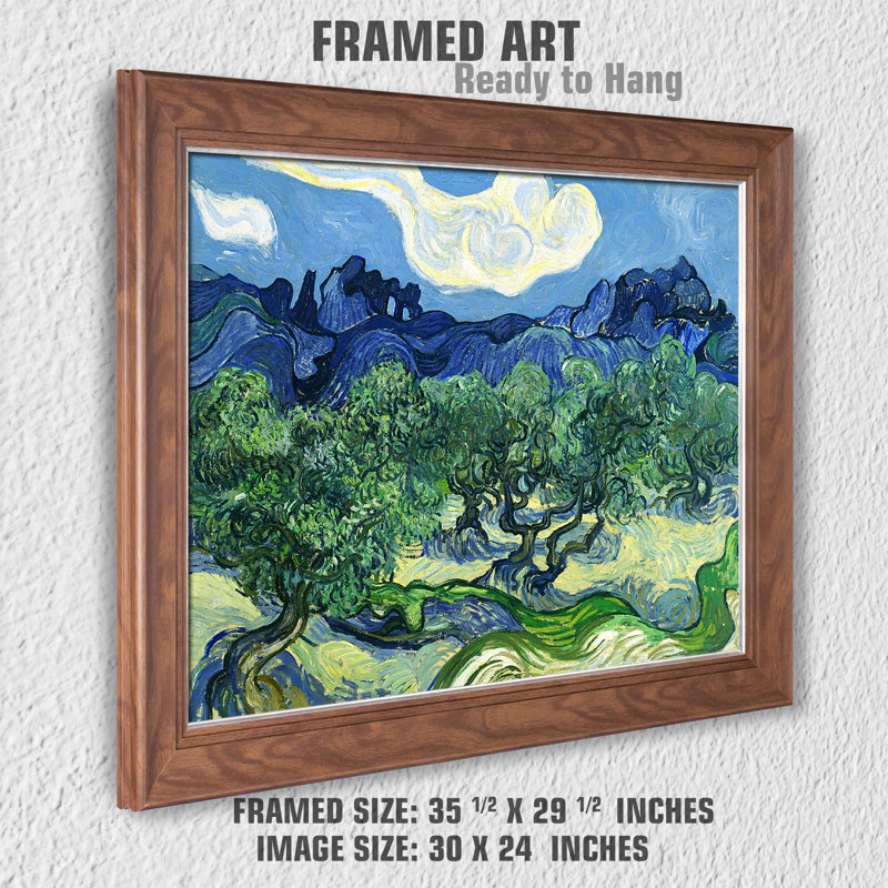 «Olive Trees» par Vincent Van Gogh, reproduction sur toile, H 29,5 po x l 35,5 po x P 0,75 po, Toile avec cadre brun