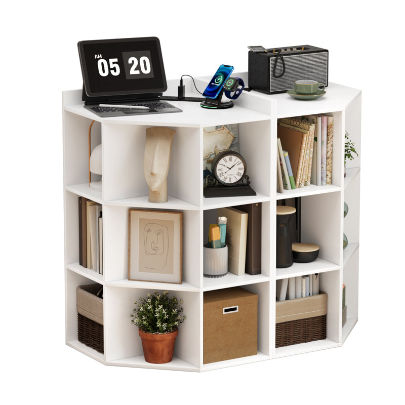 Simple style, modern trend, hexagonal multi-layer corner multi-functional storage, with charging slots, shelves,Adult, white