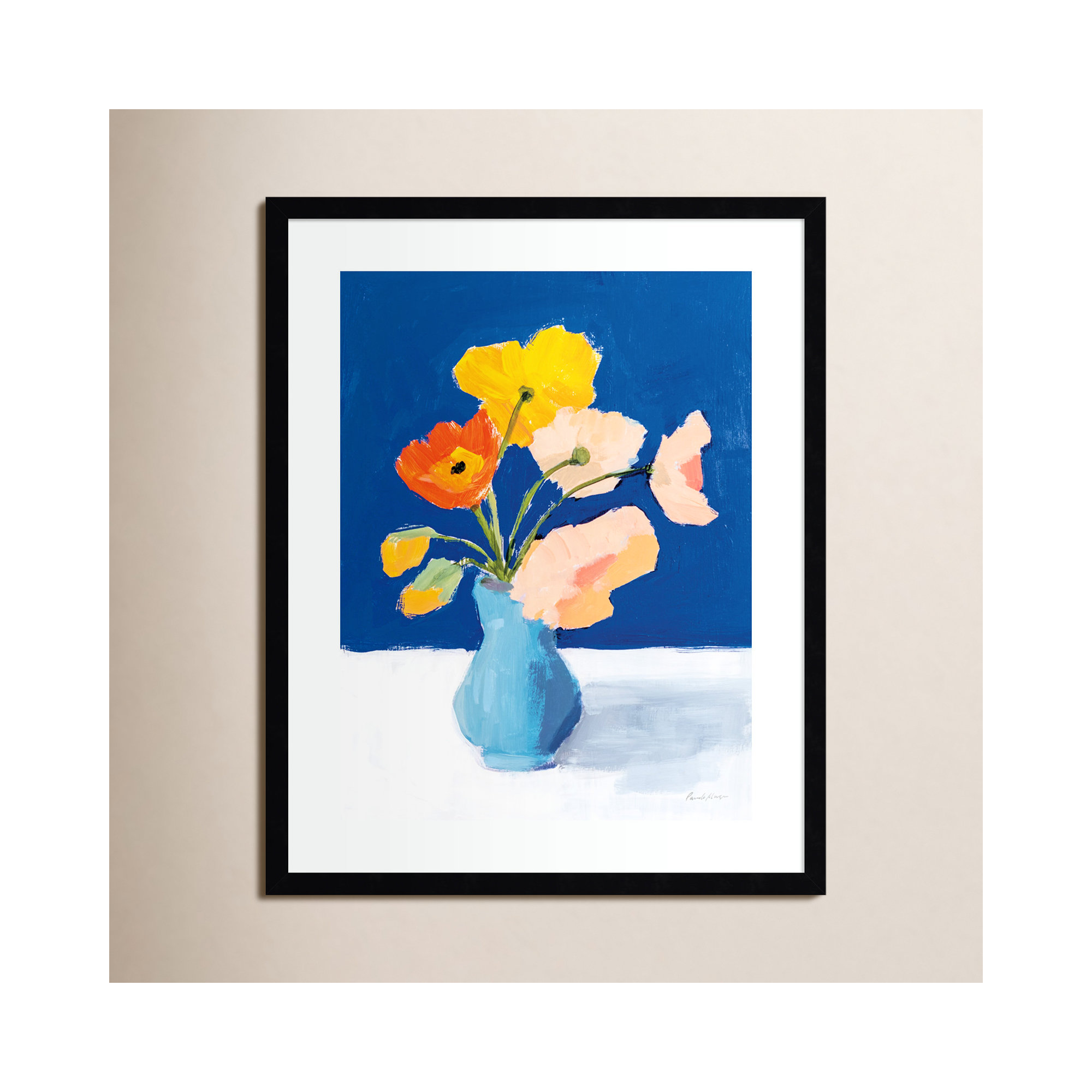 Poppies On Blue by Pamela Munger, Black, 25.12" H x 20.12" W x 0.88" D