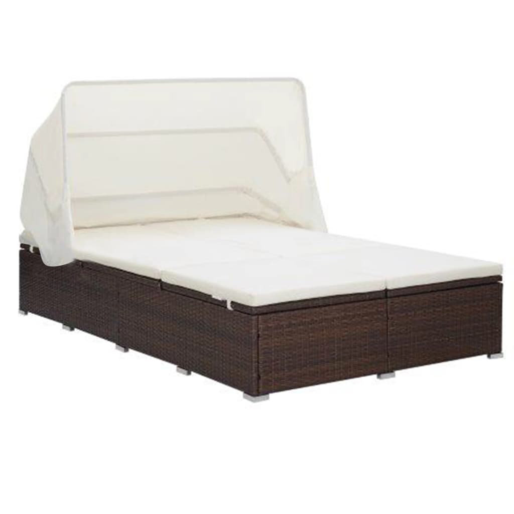 2-Personen-Sonnenliege mit Kissen Poly Rattan Caitlun