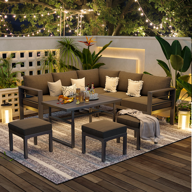 Aluminum Patio Furniture Set With Waterproof Cover, Light Grey