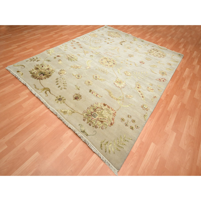 Tapis blanc en laine et en soie noué à la main 8 pi x 9 pi 9 po 827218CEEE50468B929F16FD6BC191B7